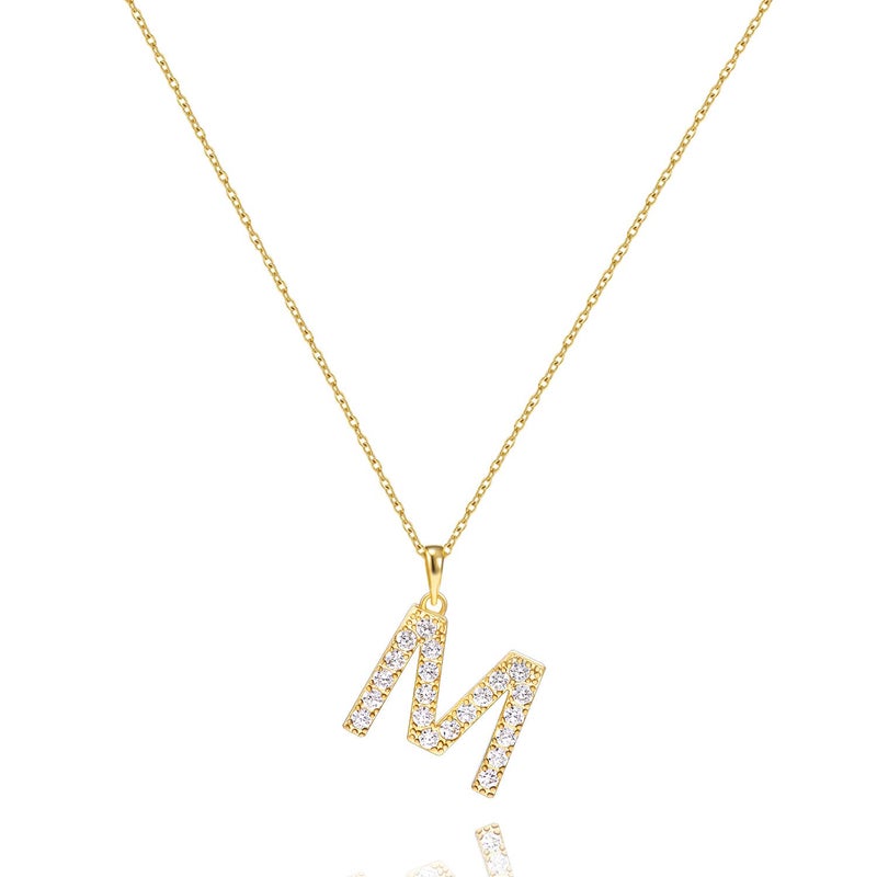 Tarsus M Initial Letter 14K Gold Plated Alphabet Pendant Necklace Monogram charm cubic zirconia Jewelry Gifts for Women Teen - Image 1